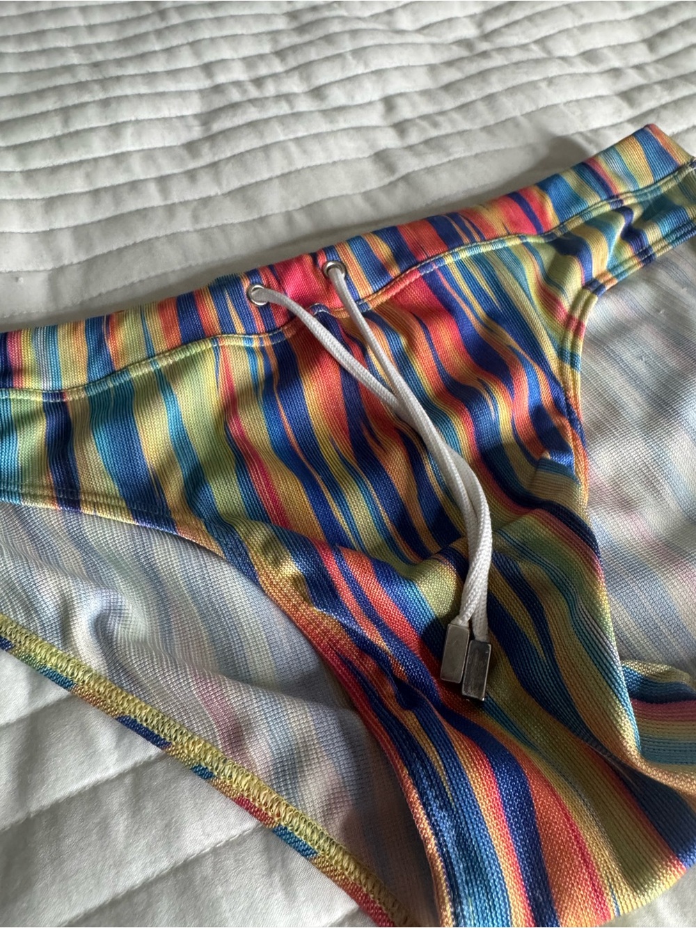 Men's Multicolor Stripe Swim Trunks - Vibrant Stripe Design - Picture 3 of 4